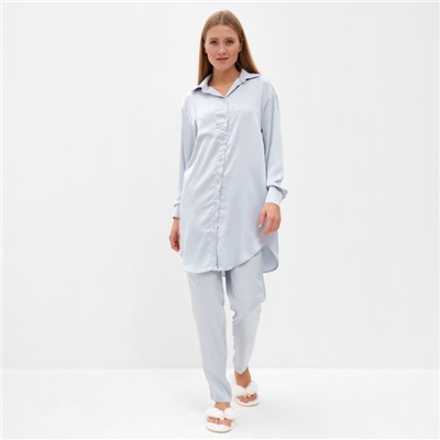 Пижама женская (рубашка, брюки) MINAKU: Light touch, голубая, размер 52