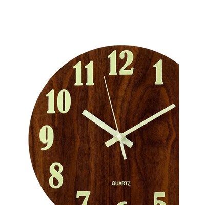 Часы настенные классические, светящиеся, d=30 см, дерево