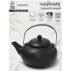 Чайник заварочный Magistro Black Swan, с ситом, 750 мл, керамика, чёрный