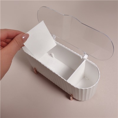 Органайзер для хранения, с крышкой, 3 секции, 21×8×9 см, цвет белый, розовое-золото