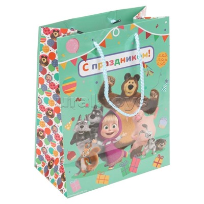 Пакет подарочный глянцевый "Маша и Медведь" M