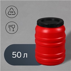 Бочка пищевая, 50 л, горловина 27 см, пластиковая, с крышкой, МИКС