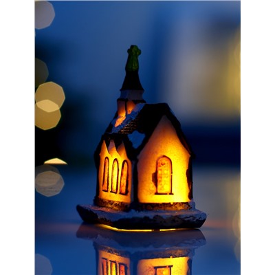 Светодиодная фигура «Дом с башней» 4.5×9×6 см, керамика, от батареек AG13×3, свечение тёплое белое