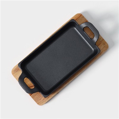 Сковорода чугунная «Прямоугольник», 25×12 см, с ручками, на деревянной подставке