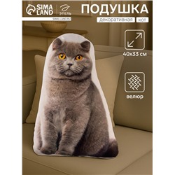 Подушка декоративная Этель «Кот» 33×40 см, велюр, 100% п/э