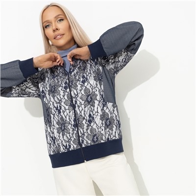 Бомбер комбинированный с кружевом, Мой стиль– мои правила (синий)