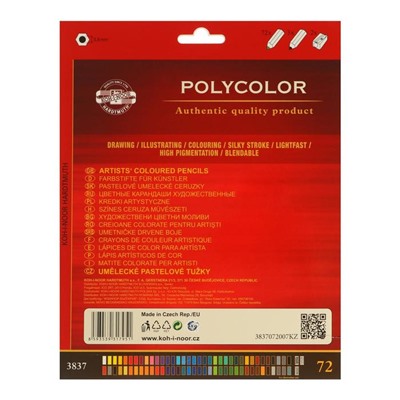 Карандаши цветные 72 цвета Koh-I-Noor POLYCOLOR 3837, картонная упаковка, европодвес