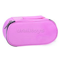 Пенал "Private" 21x10x6 см, овальный для 60 предметов, с внутренним органайзером-тройной створкой, с ручкой для переноски, текстильный с каучуковой аппликацией, на молнии, розовый