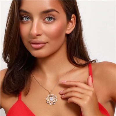 Кулон крупный цветок ювелирная бижутерия коллекция "Дубай" покрытие позолота, вставка: фианиты, цвет: прозрачный, арт.217.343