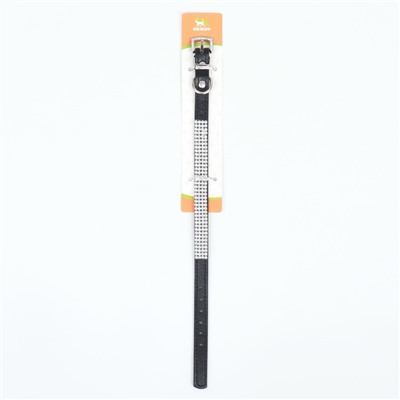 Ошейник, 38×1.5 см, ОШ 26-33, со стразами в 4 ряда, стразы на пряжке, чёрный