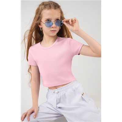 Укороченная футболка в рубчик для девочки Happyfox