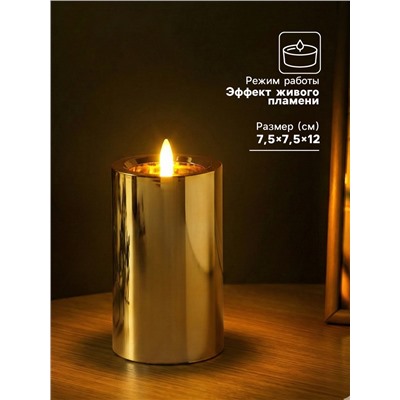 Светодиодная свеча LED - ночник RISALUX «Столбик. Глянец», от батареек 3×АА, золото, мерцающая, 7.5×7.5×12 см