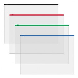 Папка на гибкой молнии А4+ ZIP Fizzy Clear прозрачная c цветной молнией 50326 ErichKrause