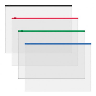 Папка на гибкой молнии А4+ ZIP Fizzy Clear прозрачная c цветной молнией 50326 ErichKrause