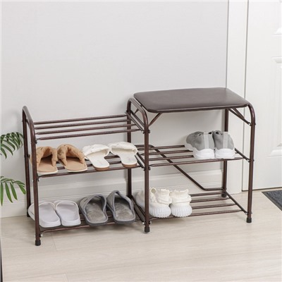 УЦЕНКА Подставка для обуви с сиденьем «Дубль», 3 полки, медный антик