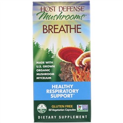 Fungi Perfecti, Mushrooms, Breathe, Поддержка здоровья дыхательной системы, 60 растительных капсул