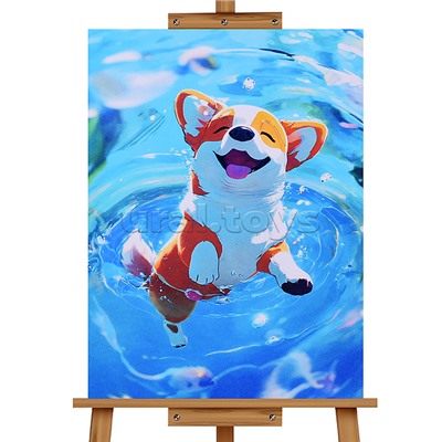 Мозаика алмазная "Плавающий корги" 30*40см.