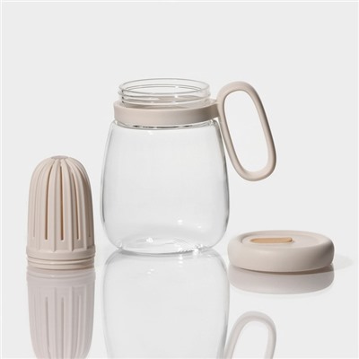 Кружка «Бьорн», 850 мл, с крышкой и трубочкой, стекло, бежевая