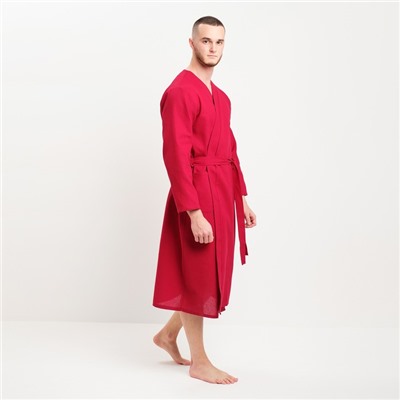 Халат мужской вафельный запашной, вишня, размер 54, 160 г/м²