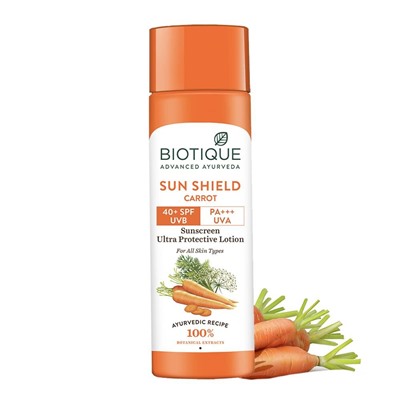 Biotique Carrot 40+ SPF UVA/UVB Sunscreen Ultra Soothing Face Lotion / Биотик Морковь Солнцезащитный Лосьон 40+ SPF для Лица и Тела 120 мл