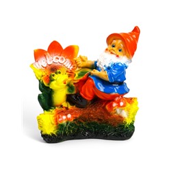Садовая фигура из гипса «Гном с лягушкой на бревне», 25×12×26 см