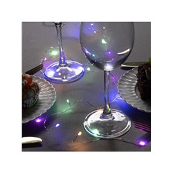 Гирлянда «Мишура» 1 м роса, IP20, серебристая нить, 20 LED, батарейки CR2032×2 (в комплекте), свечение мульти