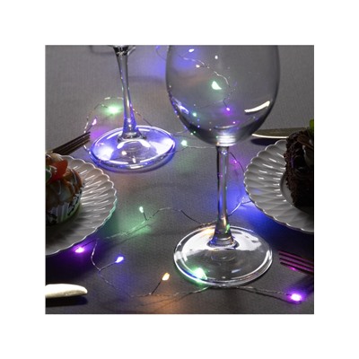 Гирлянда «Мишура» 1 м роса, IP20, серебристая нить, 20 LED, батарейки CR2032×2 (в комплекте), свечение мульти