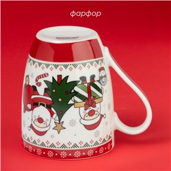 Кружка Доляна «Новогодний подарок», 370 мл, 12×8.5×10.5 см, фарфор, белая