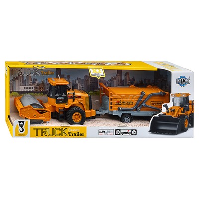 Машина "Асфальтоукладчик" с прицепом (свет,звук) в коробке