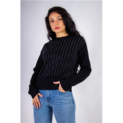 Джемпер со стразами Полосы арт.JL240 (Черный)