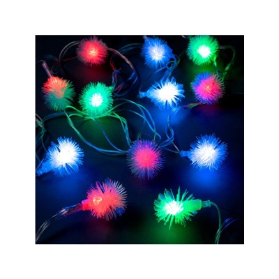 Гирлянда «Нить» 5 м с насадками «Ёжики», IP20, прозрачная нить, 20 LED, свечение мульти (RG/RB), мигание, 220 В