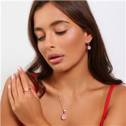 Комплект ювелирной бижутерии коллекция "Дубай" серьги, кулон и кольцо 17 р, покрытие позолота, вставка: фианит, цвет: розовый матовый, арт.215.509-17