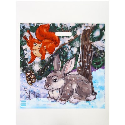 Пакет подарочный новогодний «Зимовье», полиэтиленовый с вырубной ручкой, 38×45 см, 50 мкм