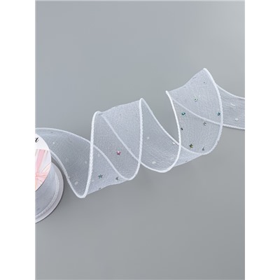 Лента капроновая «Волна», с блёстками, 50 мм, 9±1 м, белая