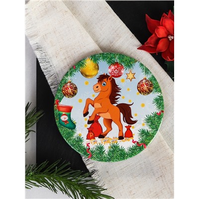 Подставка под горячее, кружку 10 см Символ Года 2026 Лошадь / КD020 /уп 144/ новогодняя