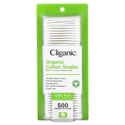 Cliganic, Organic Cotton Swabs,  500 Paper Sticks