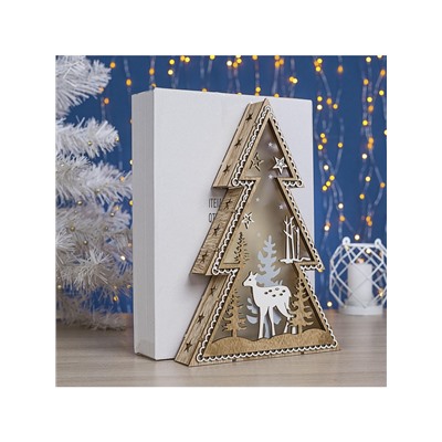 Светодиодная фигура «Ёлка с оленем» 20×30×5 см, дерево, батарейки ААх2 (не в комплекте), свечение тёплое белое