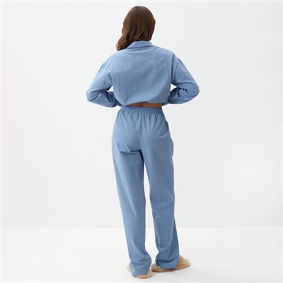 Пижама женская (рубашка, брюки) KAFTAN Basic, размер 52-54, голубая