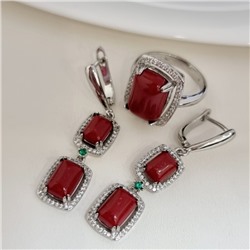 Комплект ювелирной бижутерии серьги и кольцо 19 р, покрытие посеребрение, вставка: фианиты и искусственный камень, цвет: бордовый и прозрачный, арт.313.156-19