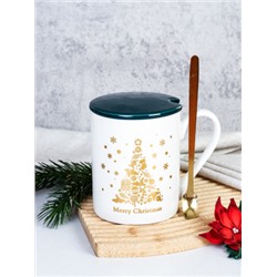Кружка новогодняя с крышкой, ложка/300 мл/ HB-A2099 /уп 60/