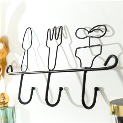 Настенные крючки декоративные «Столовые приборы», металл, чёрный, 17.5×4×28.5 см