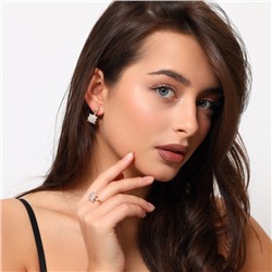 Комплект ювелирной бижутерии Дубайское золото покрытие позолота, серьги и кольцо 18 р, вставка: фианиты, цвет: прозрачный, арт.216.137-18