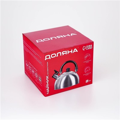 Чайник Доляна «Чёрная ночь», 2 л, со свистком, индукция, нержавеющая сталь, хромированный