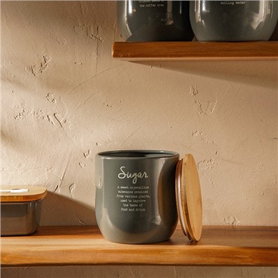 Банка для сахара SL Home, 12×12 см, с бамбуковой крышкой, серая