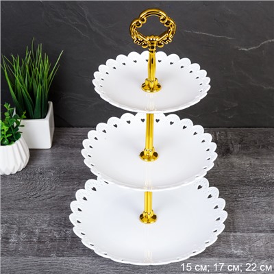 Ваза для сервировки 3-х ярусная 15/18/22 Круг белая / D-1244 /уп 100/ Пластик/689062