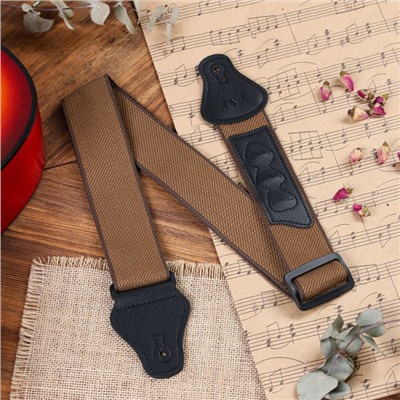 Ремень для гитары Music Life, коричневый с кармашком для медиаторов, 90-145 см, ширина 5 см