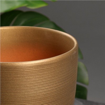 Горшок для цветов «Амелия», 4.7 л, d=21.5 см, h=19.5 см, керамический, с поддоном, золотистый