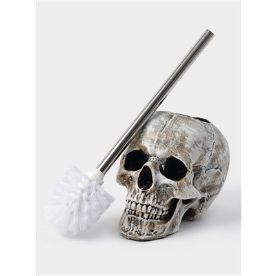 Ёршик для унитаза с подставкой «Череп», стальная ручка, 16×15×22 см, белый