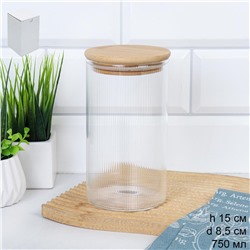 Банка круглая для сыпучих бамбуковая крышка d-85/150 мм Вертикаль 700 мл / 7178 /уп 90/