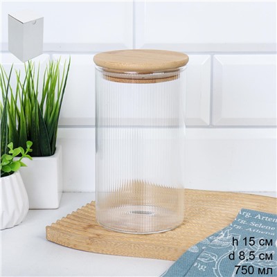 Банка круглая для сыпучих бамбуковая крышка d-85/150 мм Вертикаль 700 мл / 7178 /уп 90/
